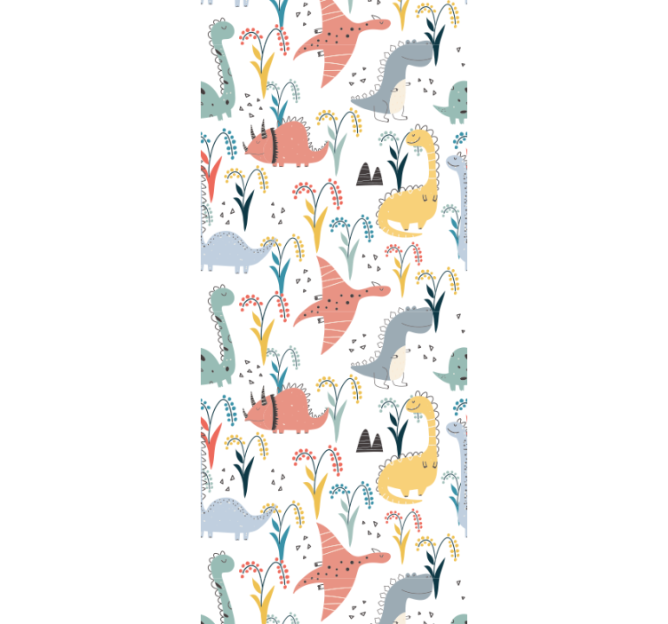 Bedroom wallpaper with colorful dinosaur and tree pattern - TenStickers