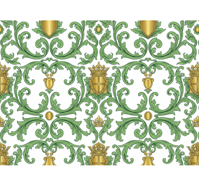 Baroque wallpaper ornamental green and gold - TenStickers