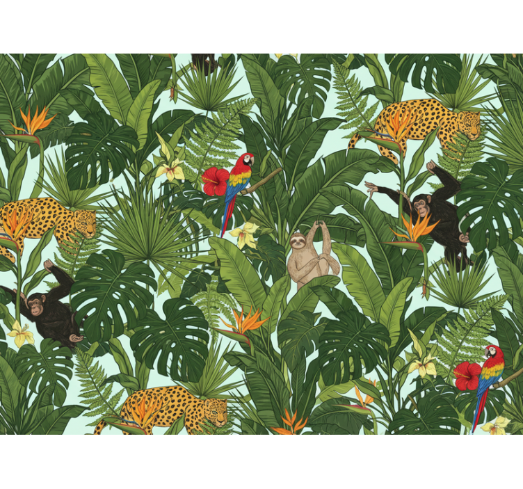 Jungle wallpaper featuring tropical animals design - TenStickers