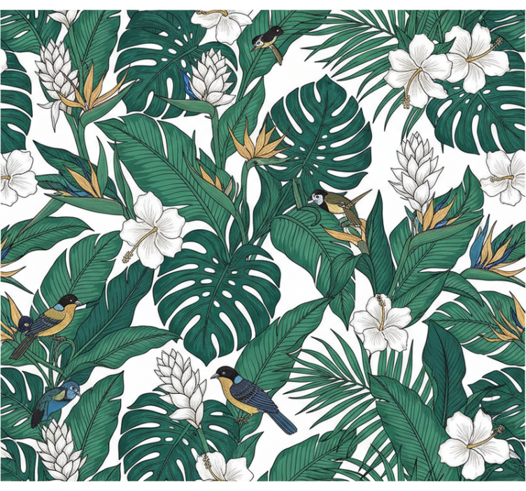 Flower wallpaper jungle petrol green design - TenStickers