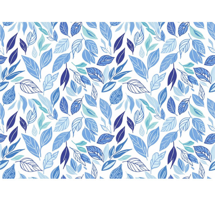 Flower wallpaper with blue drawn leaves - TenStickers