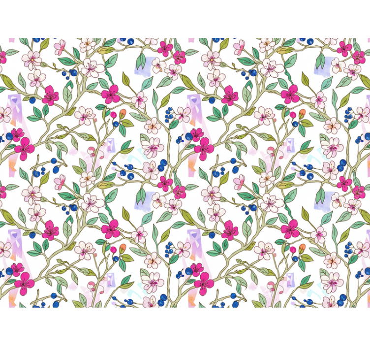 Flower wallpaper colourful blooming branches - TenStickers