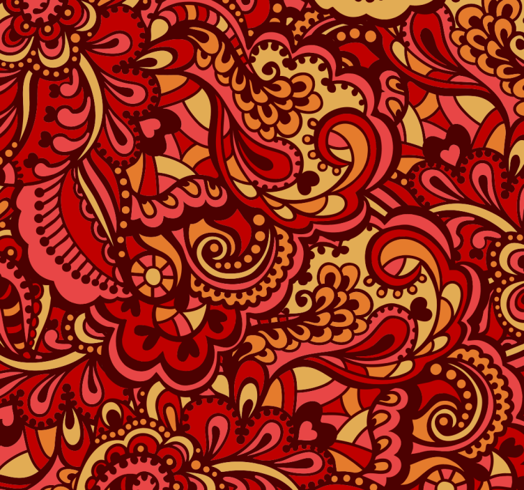 Red ornate pattern floral ornament wallpaper - TenStickers