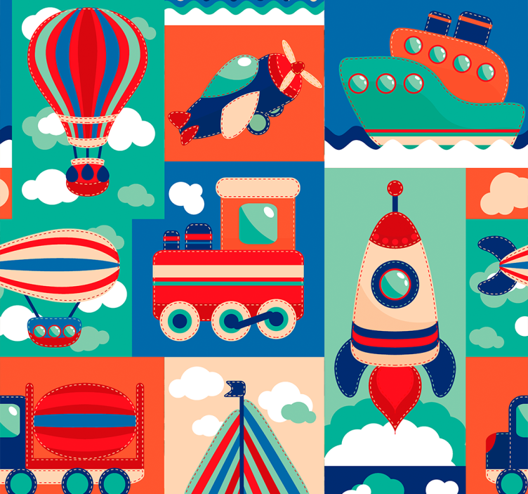 Vibrant Transport Patterns nursery wallpaper - TenStickers