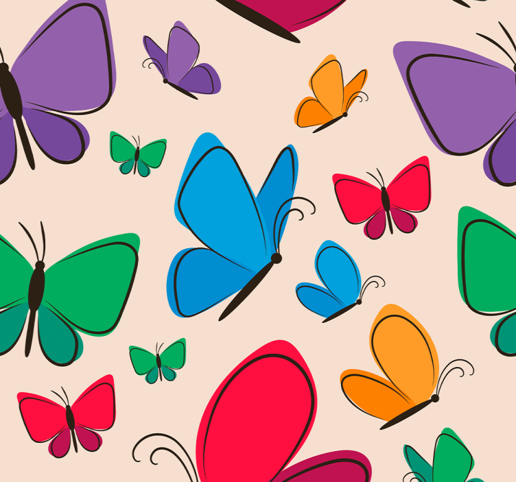 Colorful motif on beige backgroun butterfly wallpaper - TenStickers