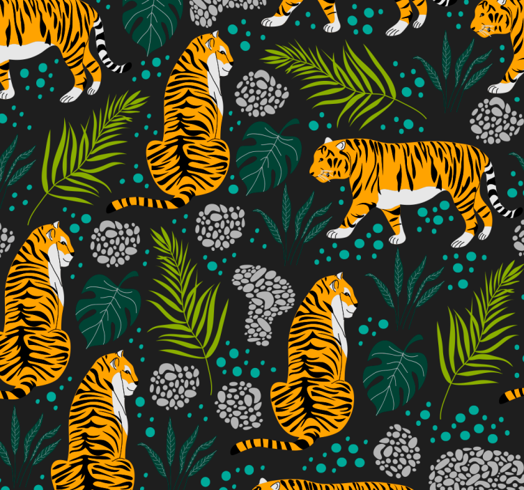 Black background with tigers Animal Wallpaper - TenStickers