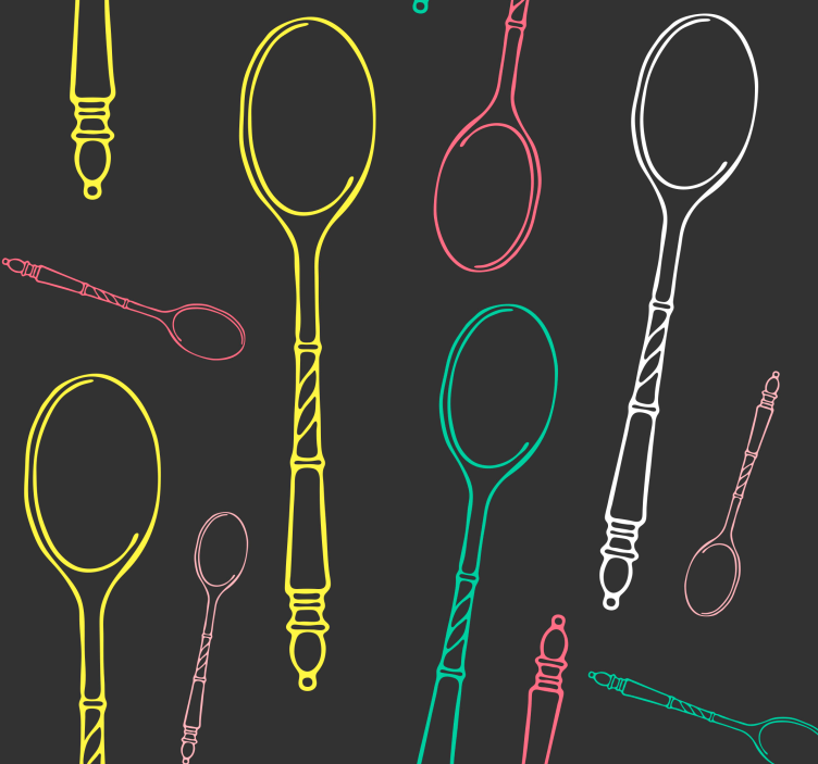 Neon Utensils Sketch kitchen wallpaper - TenStickers