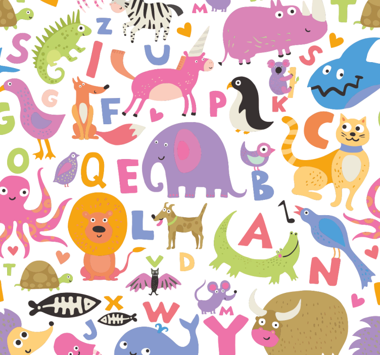 Colourfull animal Alphabet childrens wallpaper - TenStickers