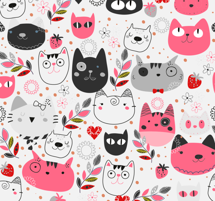 Illustrated cats Animal wallpaper - TenStickers