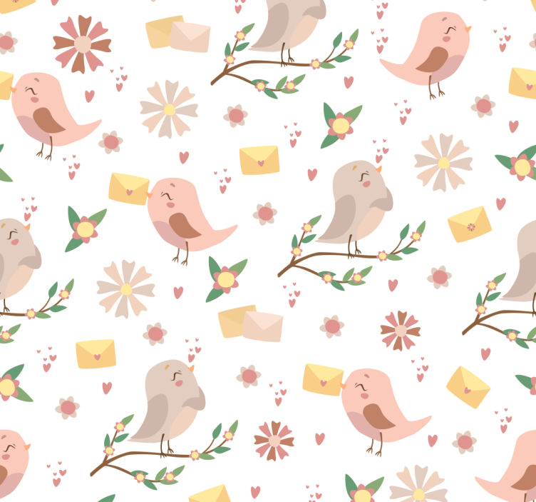 Bird Floral Pattern customised wallpaper - TenStickers