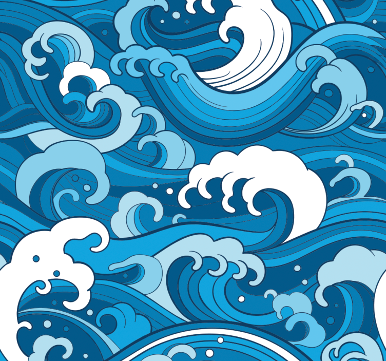 Japanese style waves landscape wallpaper - TenStickers