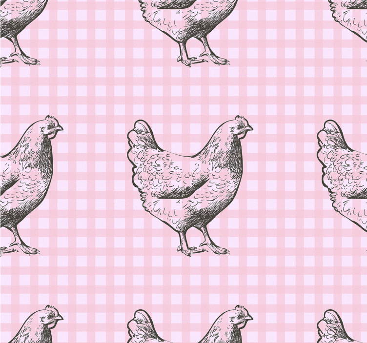 Pink and white squares with roosters wallpaper - TenStickers
