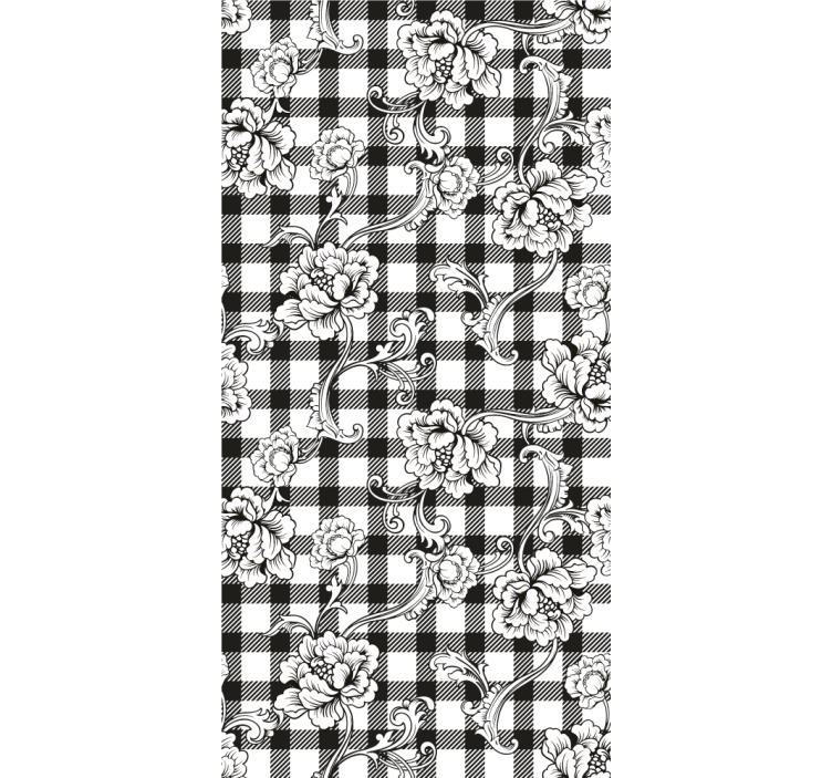 Floral Checkerboard floral ornament wallpaper - TenStickers