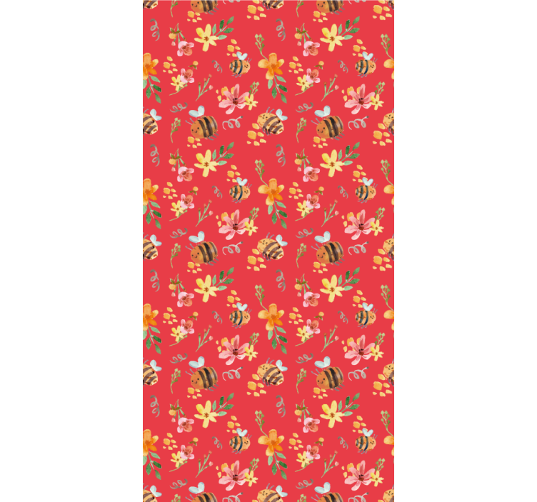 Bee Floral Pattern flower wallpaper - TenStickers