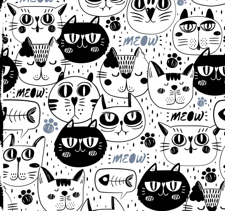Stylized Cats Pattern cat wallpaper - TenStickers