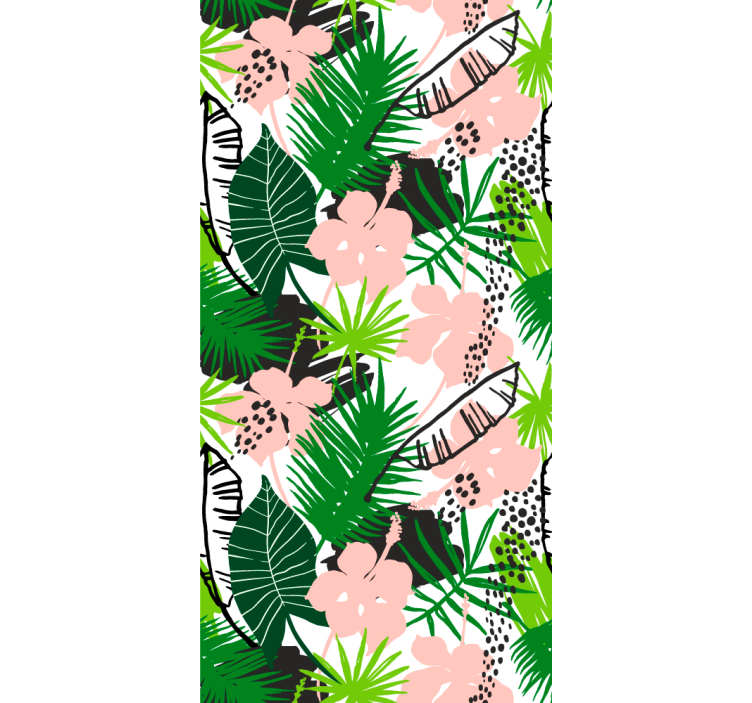 Palm leaves and flowers tropical leaf wallpaper - TenStickers
