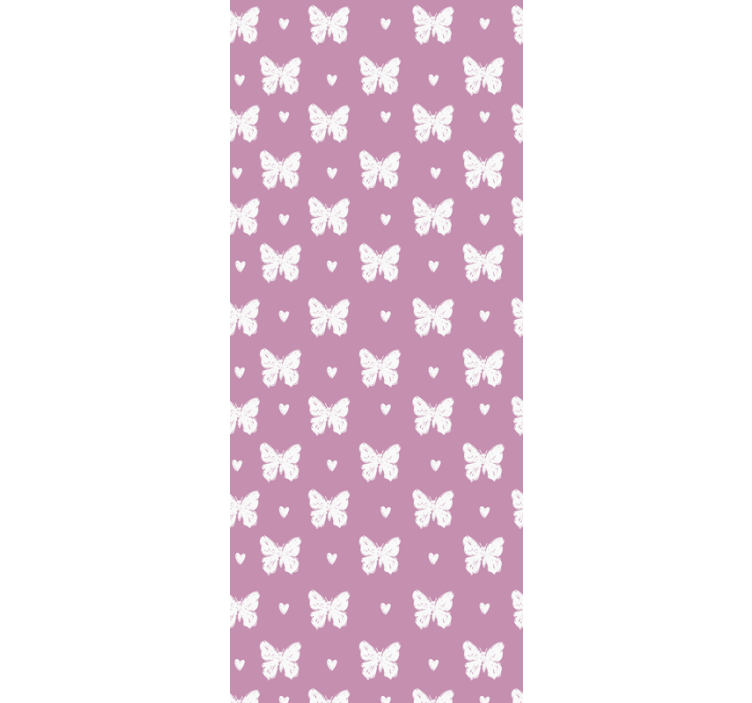 Butterfly wallpaper with white and pink heart pattern - TenStickers