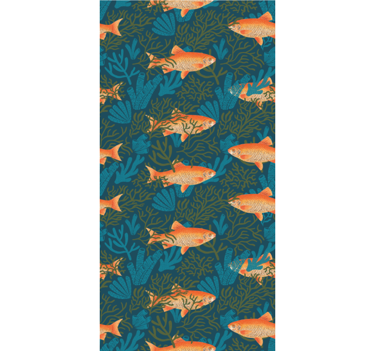 Blue water plants orange fishes leaf wallpaper - TenStickers
