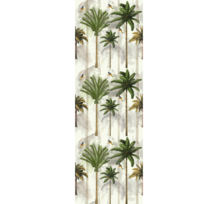 Artistic palm trees with parrots leaf wallpaper - TenStickers