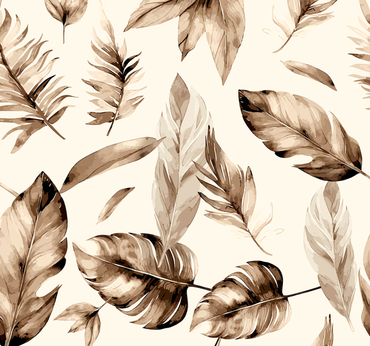 Beige leaves pattern leaf wallpaper - TenStickers