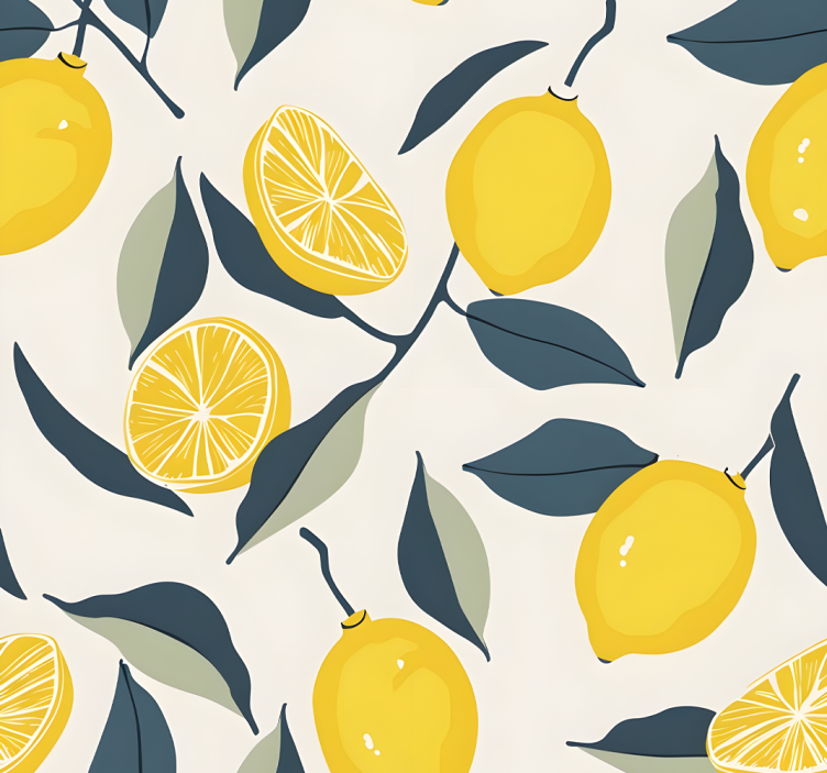 Lemon pattern yellow wallpaper - TenStickers