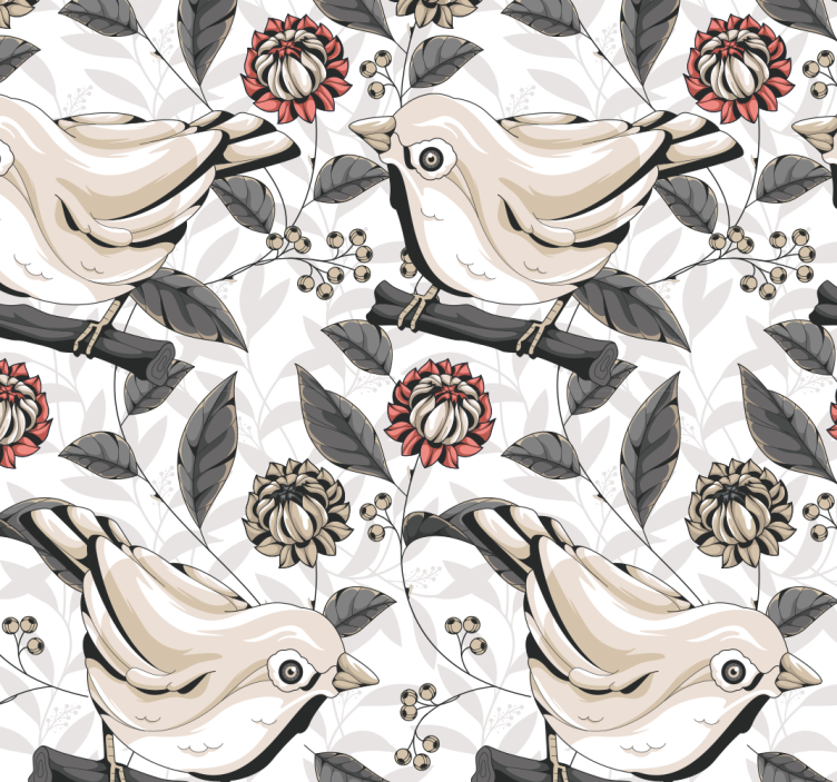 Floral Bird Tiles floral ornament wallpaper - TenStickers