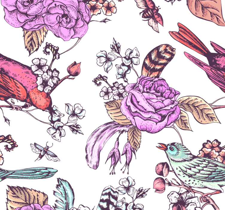Floral Bird Design floral ornament wallpaper - TenStickers