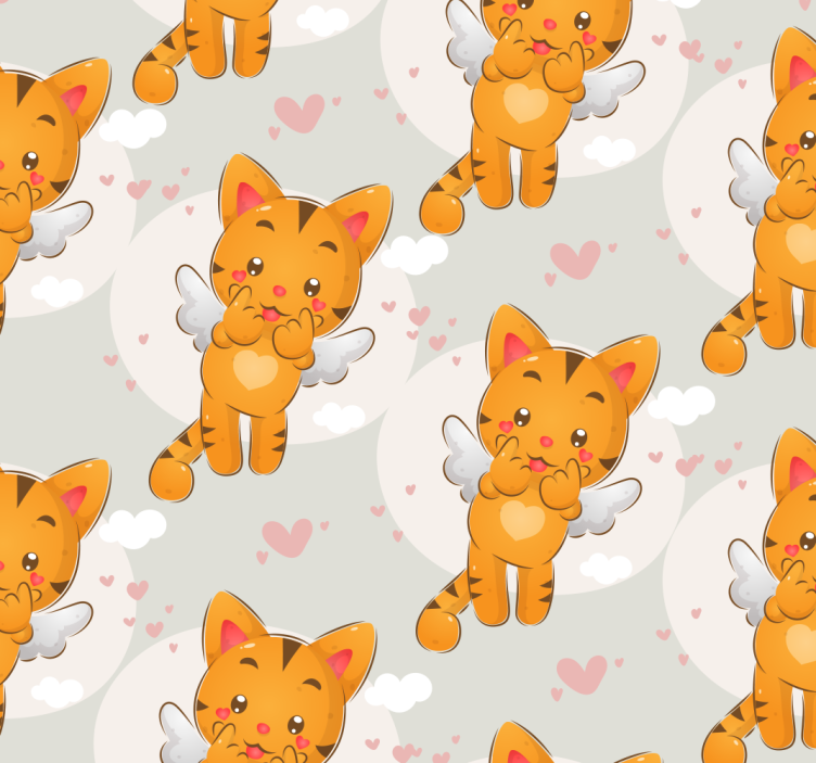Angelic Cats Pattern cat wallpaper - TenStickers