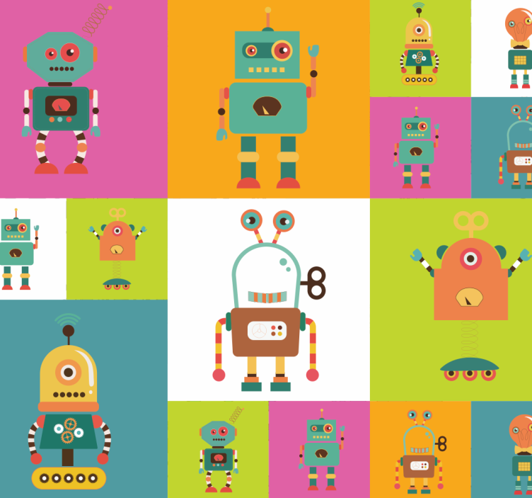 Playful Robot Theme nursery wallpaper - TenStickers