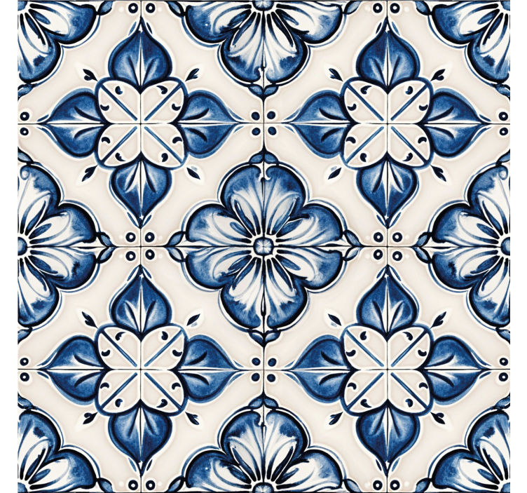 Blue floral pattern tile wallpaper - TenStickers