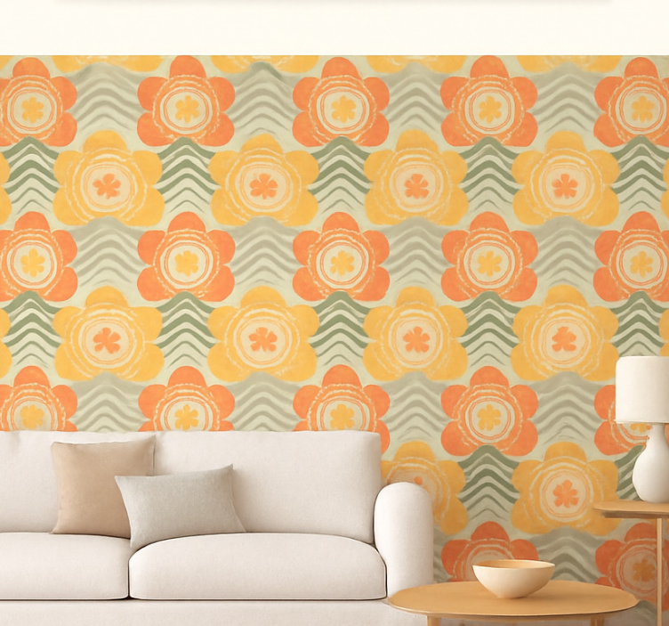 1970's blossming retro pattern vintage wallpaper - TenStickers