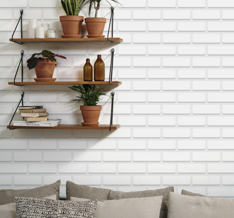 White realistic bricks living room wallpaper - TenStickers