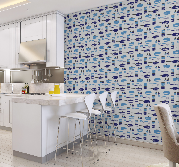 Utensils pattern modern kitchen wallpaper - TenStickers