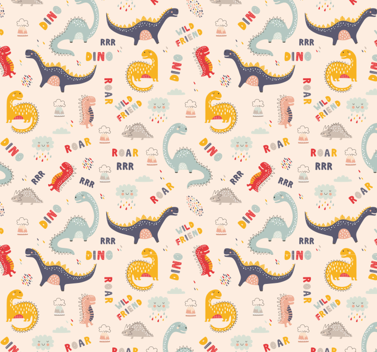 Colorful dinosaurs with names kids wallpaper - TenStickers