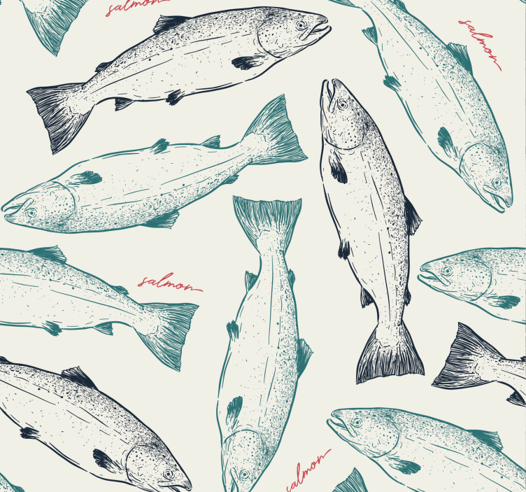 Salmon Motif fish wallpaper - TenStickers
