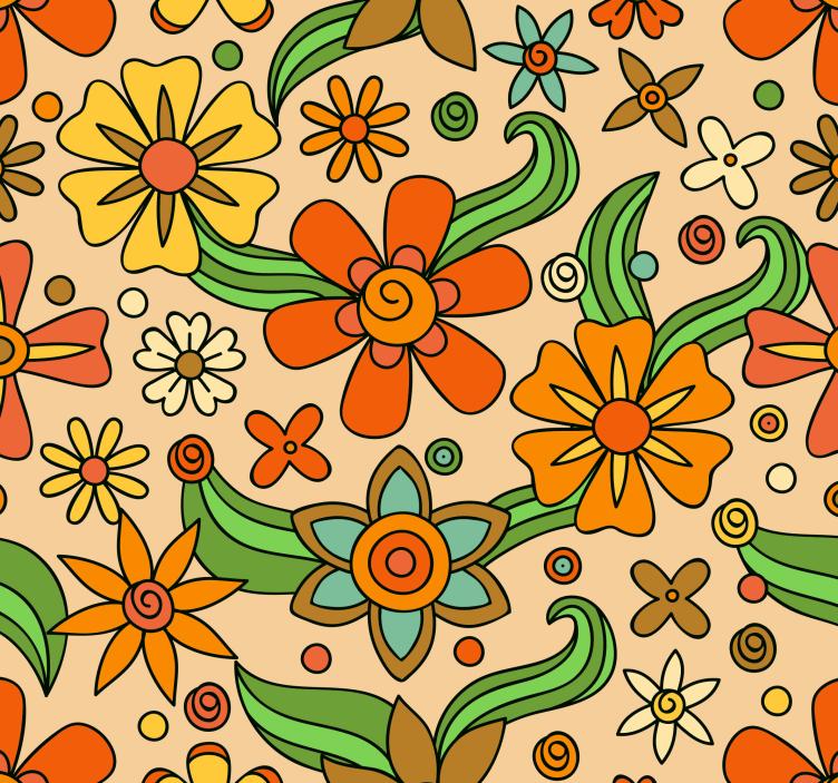 Retro Floral Pattern flower wallpaper - TenStickers