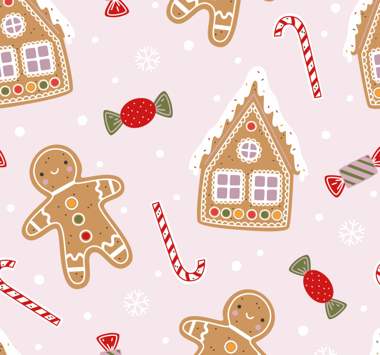 Cute cookies on pink children's wallpaper - TenStickers