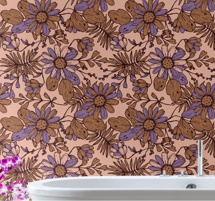 African style brown flower design wallpaper - TenStickers
