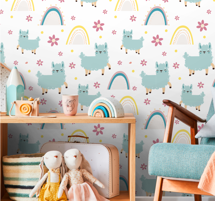 Alpaca Rainbow Pattern nursery wallpaper - TenStickers