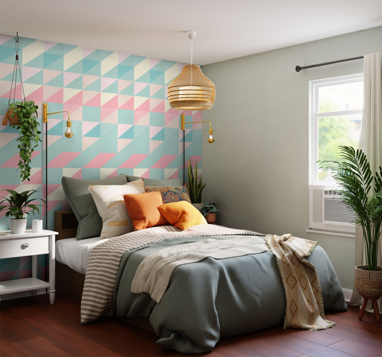 Abstract Soft-Colored Triangles geometric wallpaper - TenStickers