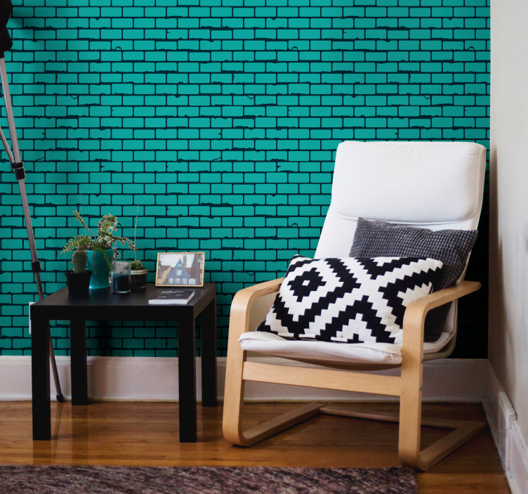 Aqua Living Room Wallpaper - TenStickers