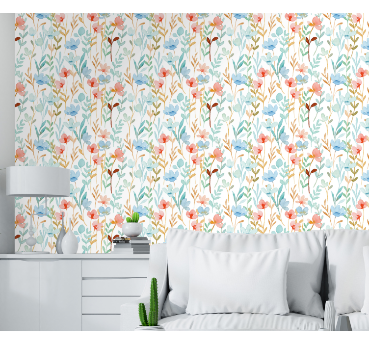 Aquarella minimalistic pattern flower wallpaper - TenStickers
