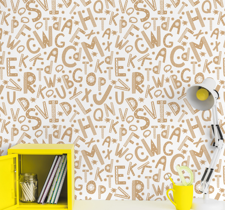 Beige alphabets on white Childrens Wallpaper - TenStickers