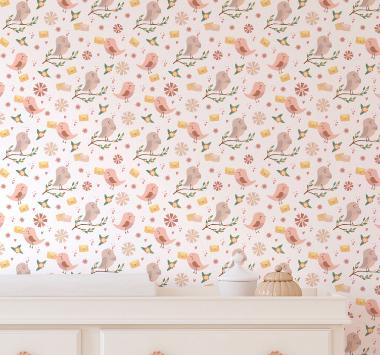 Bird Floral Pattern customised wallpaper - TenStickers