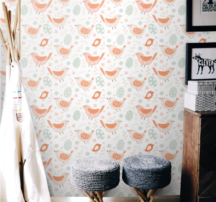 Bird Motif Design ornamental wallpaper - TenStickers