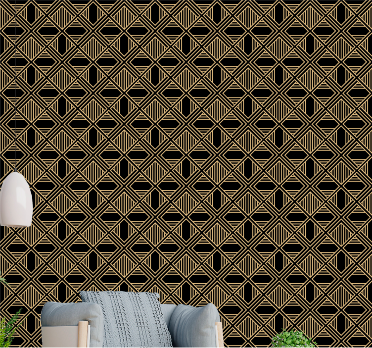 Black and gold déco geometric wallpaper - TenStickers