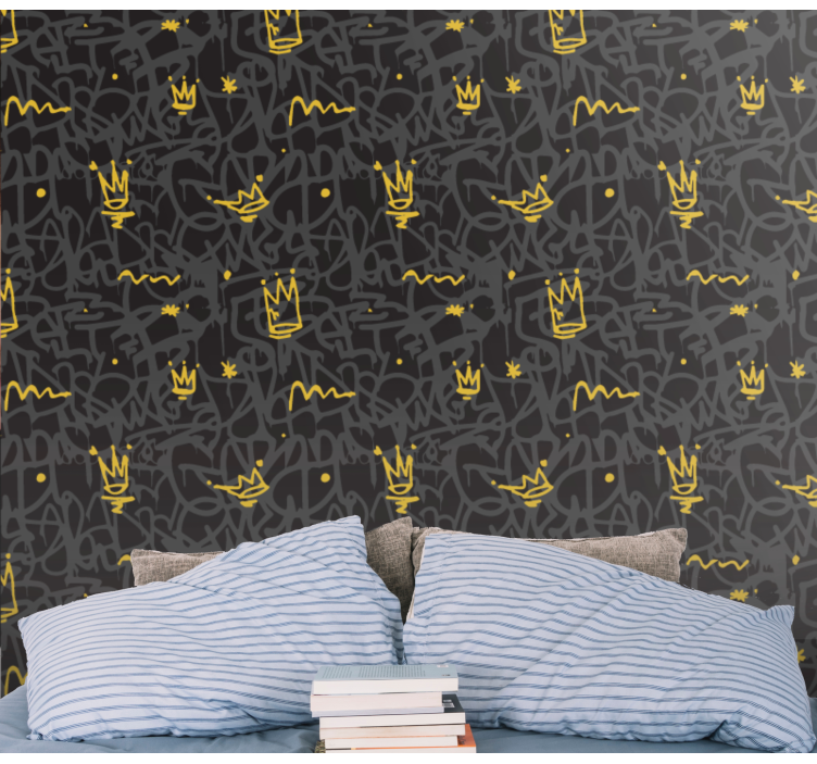 Black and gold graffiti crowns Art Wallpaper - TenStickers
