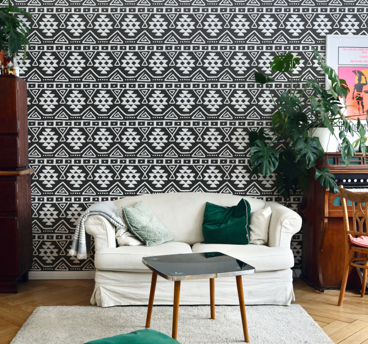 Black and white bohemian pattern wallpaper - TenStickers