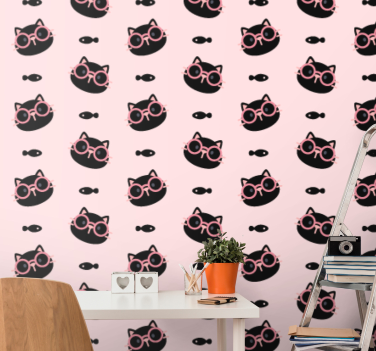 Black cats with pink glasses bedroom wallpaper - TenStickers