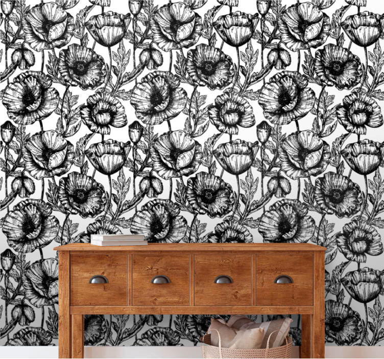 Black Floral Pattern flower wallpaper - TenStickers